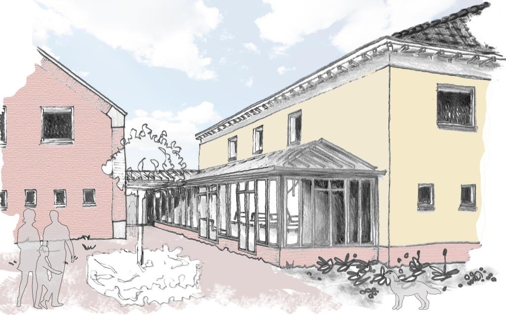 schetsontwerp voorzijde bijgebouw kerk